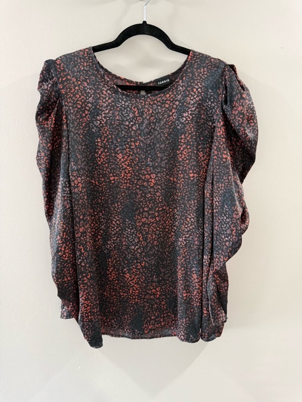 torrid Black and Rust Animal Print Puff Sleeve Blouse